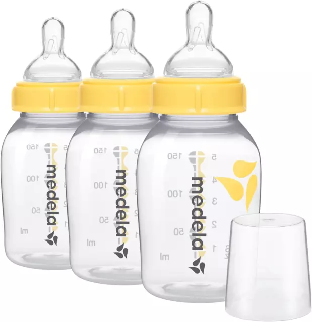 Breastmilk Bottles, BPA Free, Wide Base, 150Ml Slow Flow Teat, Pack of 3