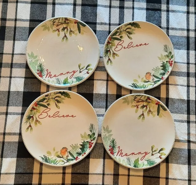 Better Homes & Gardens Set Of 4 Christmas Holiday 9” Salad Plates Believe Merry