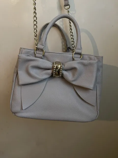 Betsey Johnson Classy Light Gray Bow Satchel with Shoulder Strap