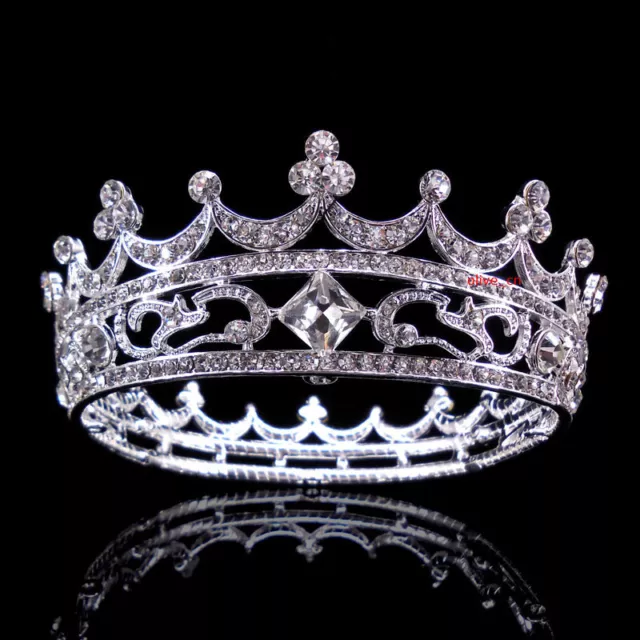 4.5cm Tall Full Crystal Queen King Wedding Queen Princess Prom Tiara Round Crown