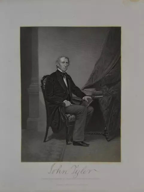 Antique US President John Tyler Art Engraving Original 1862 History