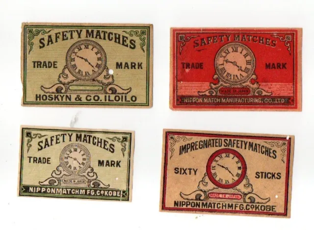 VERY OLD match box labels CHINA or JAPAN patriotic Clocks #879