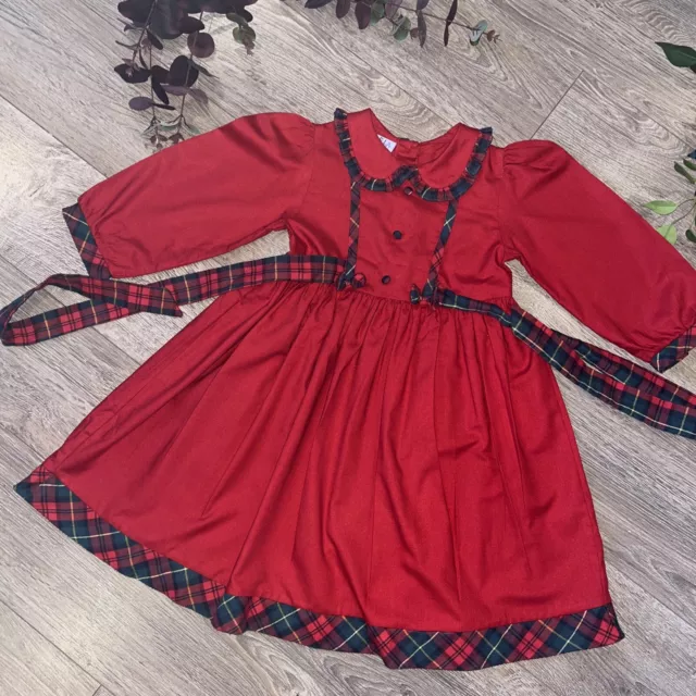 ABELLA spanish traditional red tartan autumn winter Christmas dress age 4