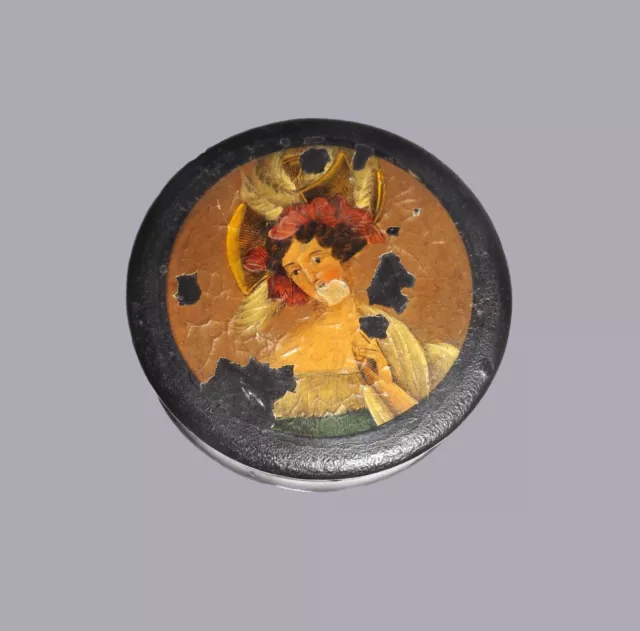 ANTIQUE 18th - 19th c. PAPIER MACHE Black Lacquer Hand Painted REGENCY SNUFF BOX