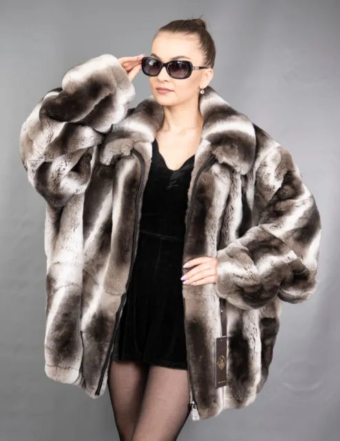 9134 New Amazing Men's Rex Chinchilla Coat Fur Jacket Hood Beautiful. Size 5Xl