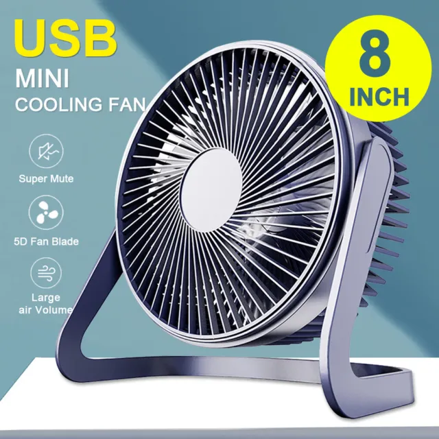 USB Powerful Small Silent Mini Cooling Desk Fan Portable USB Fan 360° 8INCH