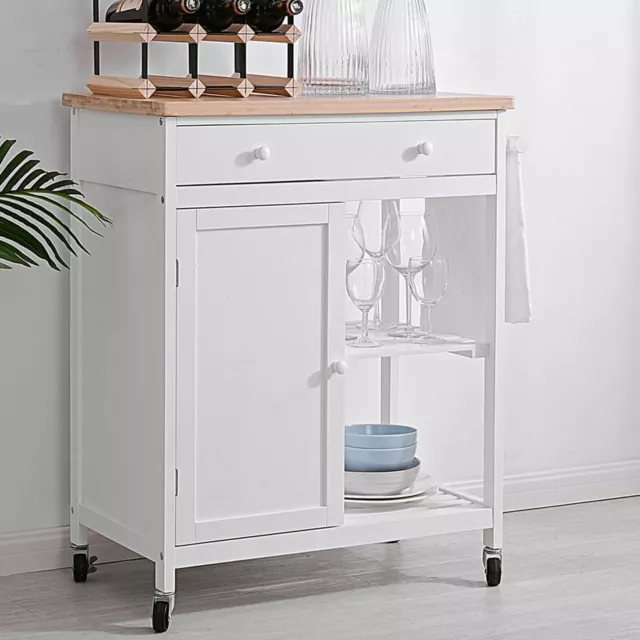 Kitchen Island Trolley Portable Cabinet Storage Wooden Workbench Table White NEW 2