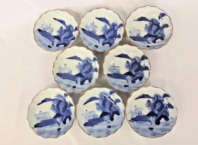 Japanese Namasu Plate Kintsugi Hand Painted Dyed 8 Guests Antique Meiji Taisho