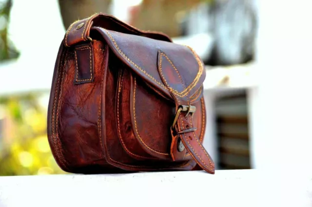 Women Purse Vintage Genuine Brown Leather Cross Body Shoulder Handmade bag