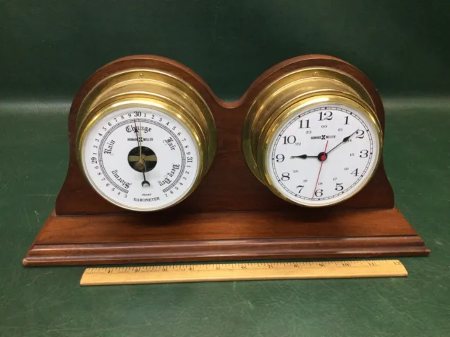 Vintage Howard Miller Barometer and Clock 613-435 ~ Brass & Wood