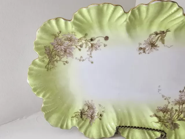 Limoges Alfred Lanternier Serving Dish 15 3/4"X9 1/2" Light Green Floral & Gold 2