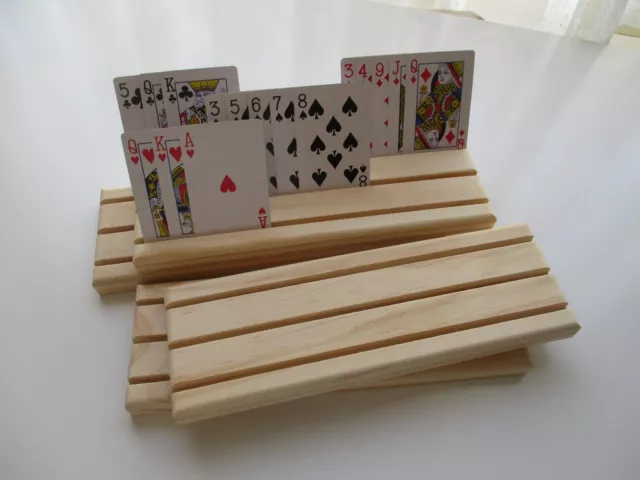 Wooden Playing Card Holders 3 Row - Set Of 4