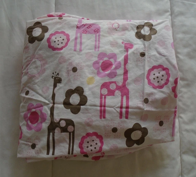 2013 Pottery Barn Kids Rosa Marrón Moderno Jirafas Flores Cuna Sábana Ajustada