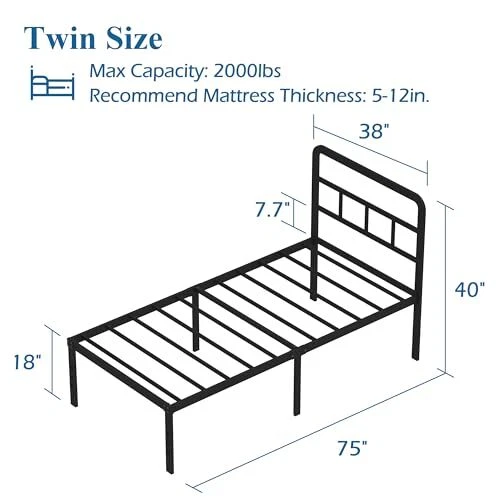 BED FRAMES WITH Headboard Metal Platform No Box Spring Needed Twin 18