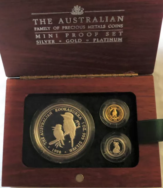 1998 Australia 1/20 oz. Gold - Platinum & 1 oz. Silver Kookaburra Mini Proof Set