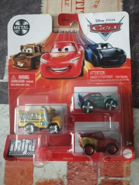 1  Lot de 3 mini voitures cars racer Disney Pixar Mattel en metal neuf