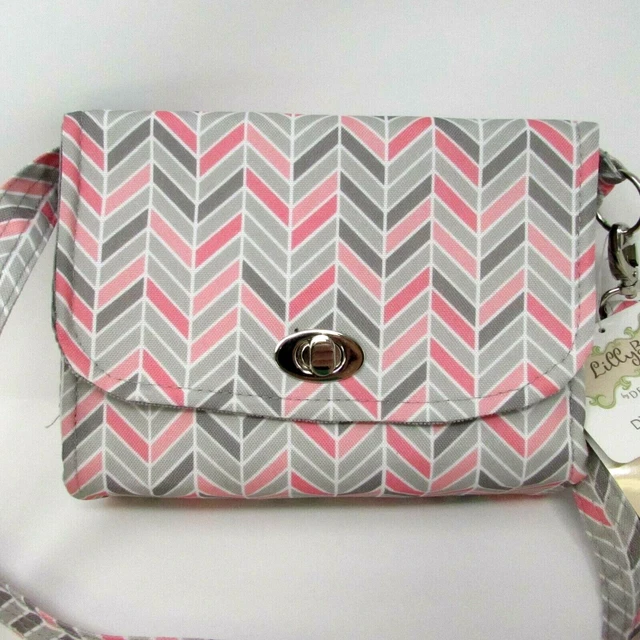 LillyBit Diaper Clutch Pink Gray Chevron Crossbody Shoulder Wristlet Baby NEW