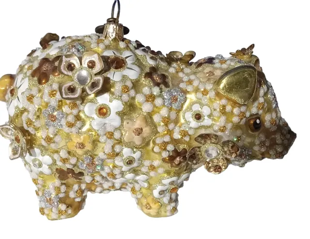 Jay Strongwater Floral Blossom Pig Ornament With Swarovski Elements (With...