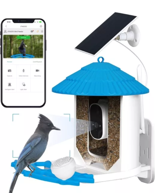 Smart Bird Feeder 1080P Camera Wifi App Control AI Reconization Solar Powered