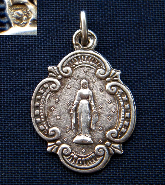 BIJOU ANCIEN MÉDAILLE ronde Vierge Marie en argent massif EUR 15,00 - FR