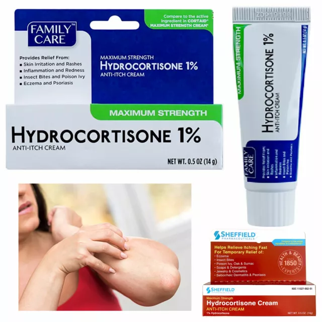 2 Hydrocortisone Cream Ointment Anti-Itch Skin Rash Itchiness Maximum Relief