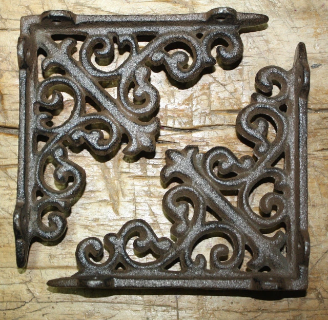 2 Cast Iron Antique Style HD Brackets Garden Braces RUSTIC Shelf Bracket