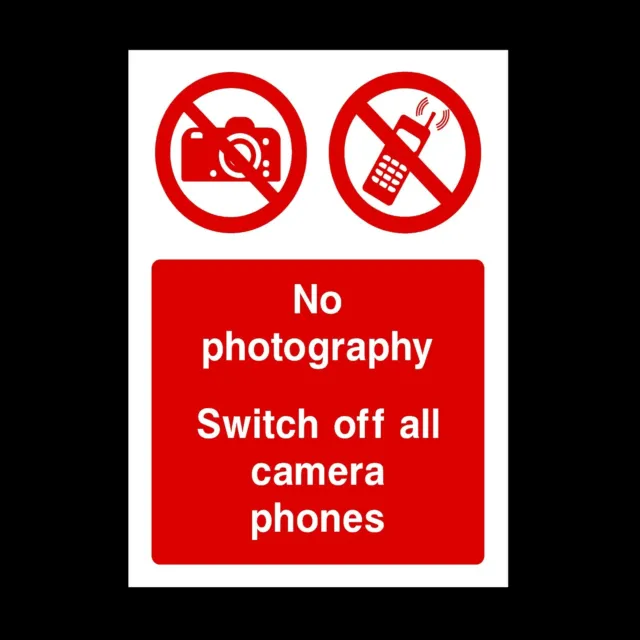 No Photography Plastic Sign OR Sticker - A6 A5 A4 (PG54)