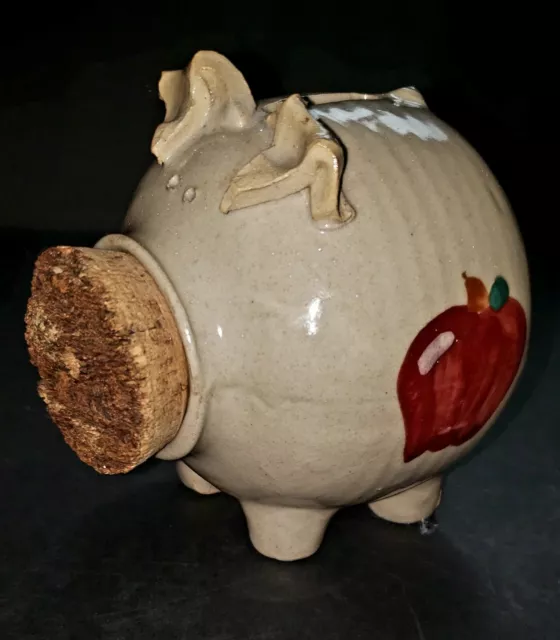 Vintage Barton Pottery Piggy Pig Bank Cork Nose & Red Apple CUTE! Farmhouse USA
