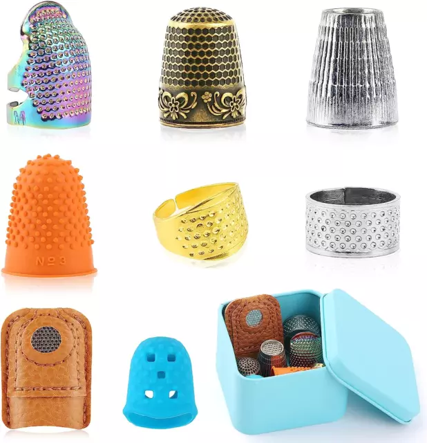 8 Pcs Sewing Thimble with Storage Box, Finger Protector, Finger Tips, Leather Th