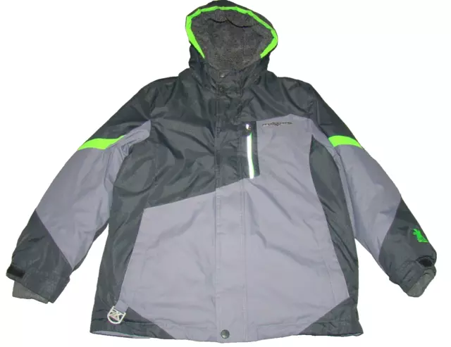 ZeroXPosur Boys 10-12 Gray Neon Green Hooded Ski Jacket Coat