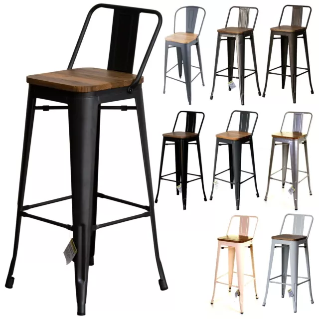 Bar Stool Metal Furniture High Chair Industrial Design Vintage Wooden Seat