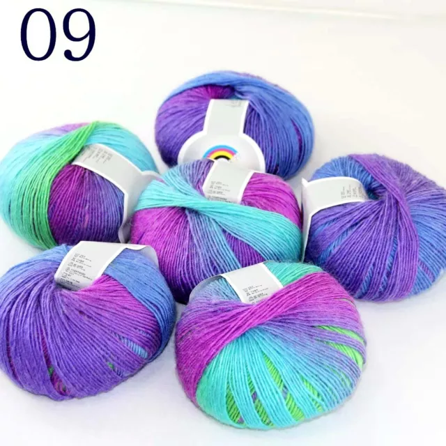 Sale 6ballsX50gr Colorful Rainbow Rug Shawl Cashmere Wool Hand Crochet Yarn 09
