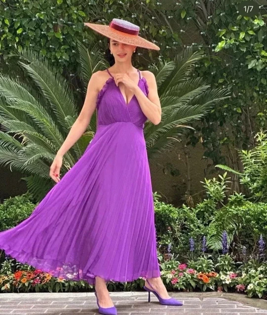 zara purple midi dress Zara Purple Ruched Sleeveless Midi Dress