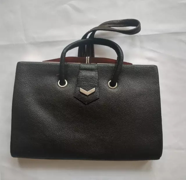 Art Deco Bakelite Handle Bag - Interesting clasp - 1920s - Handbag Black Leather