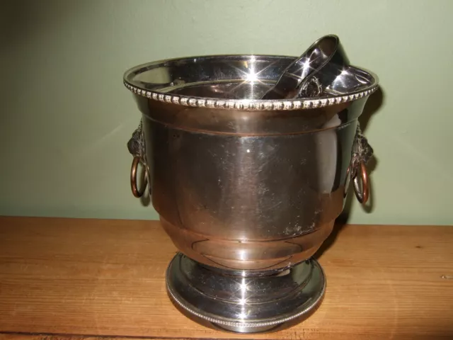 Vintage Engraved Silver Plated Ice Bucket,Strainer and Tongs