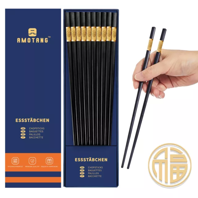 Chinesische Spülmaschinenfeste Essstäbchen Stäbchen Chopsticks 5 Paar/Set - Gold