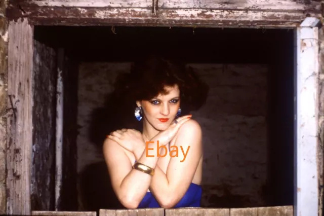 35mm Slide - Glamourous Woman Leaning On Stable Door, 1970s