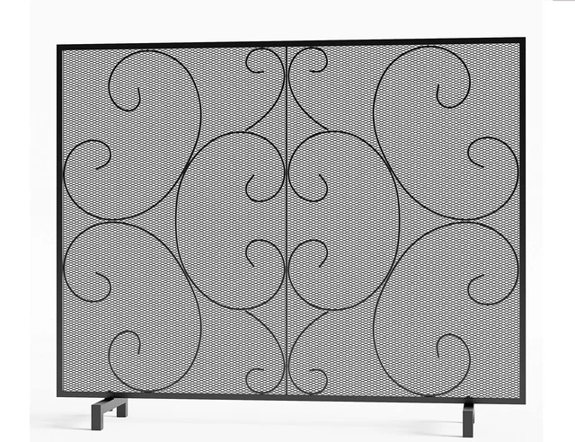 Single Panel Fireplace Screen Cover Handcrafted Solid Wrought Iron Mesh -Black
