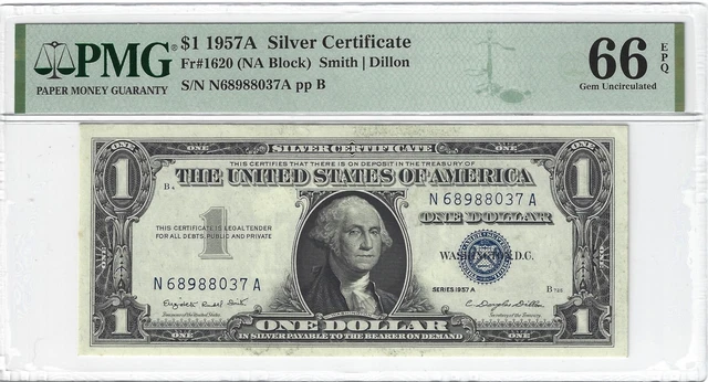 Fr.1620 1957A $1 Silver Certificate Smith/Dillon NA Block PMG 66EPQ GEM +