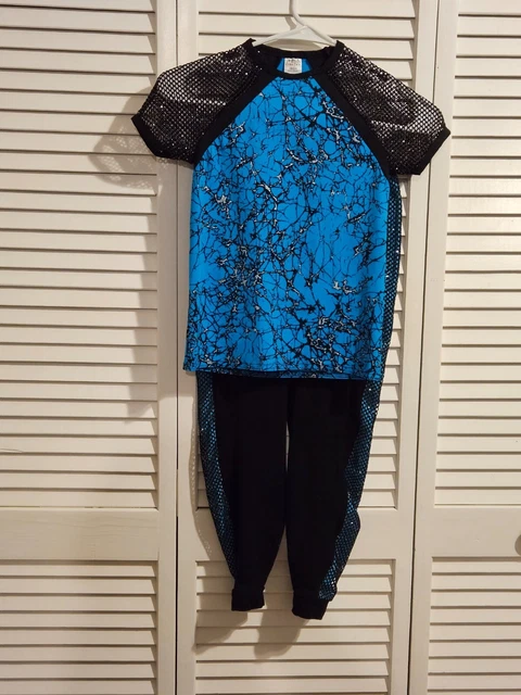 Boys Unisex Acro Dance Recital Costume Teal & Black Silver Glitter Size SC 6/6X