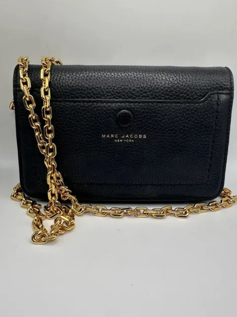 MARC JACOBS Black Empire City Leather Crossbody Wallet Bag w Gold Chain