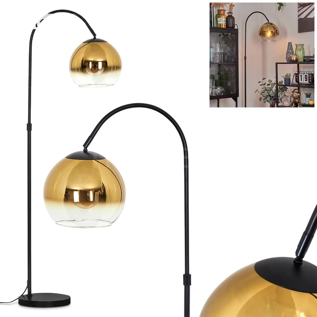 HOFSTEIN CESARO STEHLAMPE aus Metall/Glas Schwarz/Gold/Klar Stehleuchte gebogen EUR 99,99 - DE HOFSTEIN CESARO STEHLAMPE aus Metall/Glas Schwarz/Gold/Klar Stehleuchte gebogen EUR 99,99 - DE
