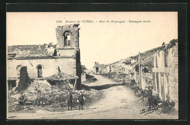 CPA Cunel, Ruines, Rue de Romagne