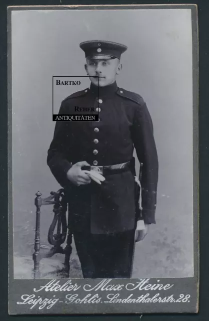 Foto ca. 1900 Leipzig-Gohlis Sachsen dt. Soldat in Uniform mit Bajonett