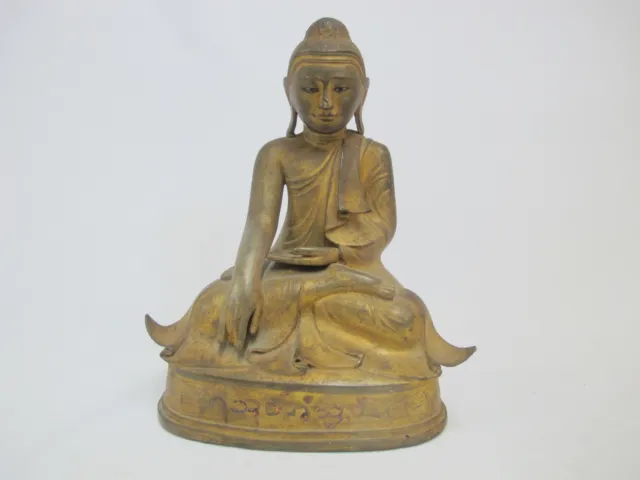 Gold Gilt 19th Century BRONZE Mandalay Sitting BUDDHA Sculpture 11" Figurine