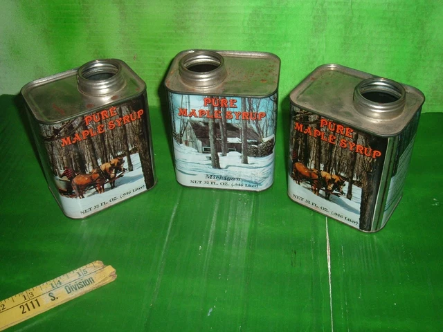 3 cans Vtg Michigan Maple Syrup Cabin Tin  No Lid all the same