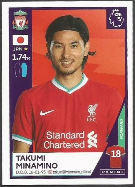 Panini Football 2021 Premier League- #374-Liverpool & Japan-Takumi Minamino