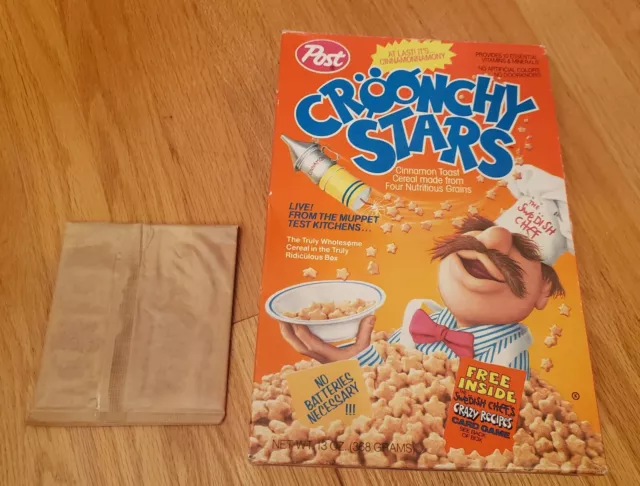 1989 Post Croonchy Stars Swedish Chef Muppets Cereal Box w/ sealed Crazy Recipes