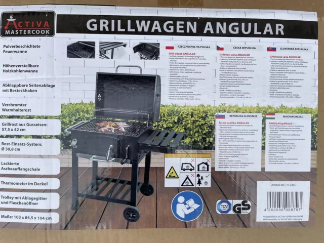 ACTIVA Grill Gusseisen Grillwagen Angular, Holzkohlegrill NEU & OVP