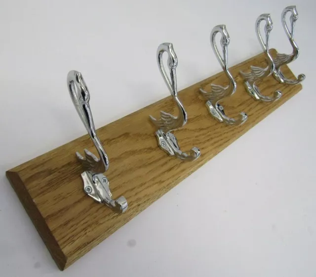 5 Hook Handmade Solid Wood Oak Wooden Hat & Coat Hooks Hanger Pegs Rail Rack